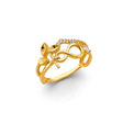 14K Yellow Gold Open Infinity Twist Cubic Zirconia Ring on White Background