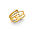 14K Yellow Gold Interlocking Circles Cubic Zirconia Ring on White Background