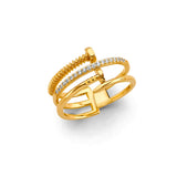 14K Yellow Gold Interlocking Circles Cubic Zirconia Ring on White Background