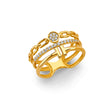 14K Yellow Gold Triple-Line Fancy Pave Ring on White Background