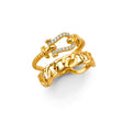 14K Yellow Gold Two-Line Fancy Pave Ring on White Background