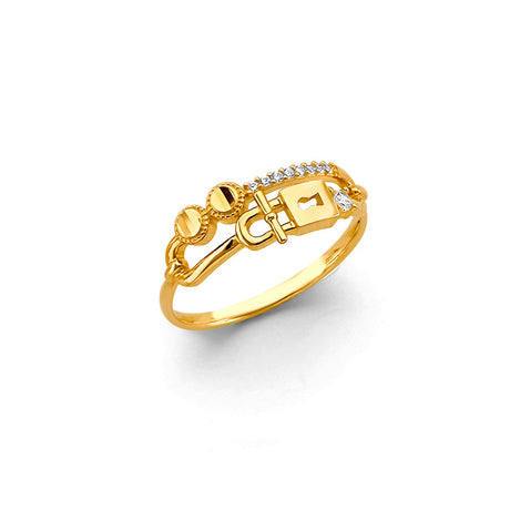 14K Yellow Gold Petite Fancy Pave Ring on White Background