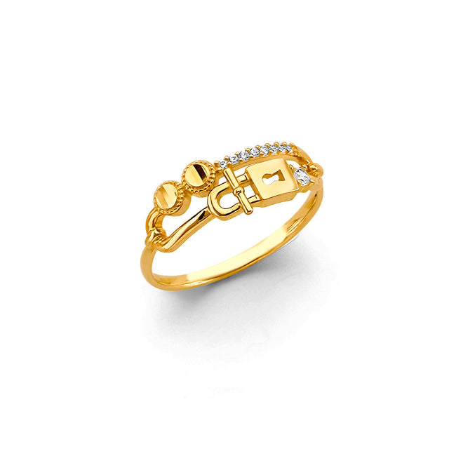 14K Yellow Gold Petite Fancy Pave Ring on White Background