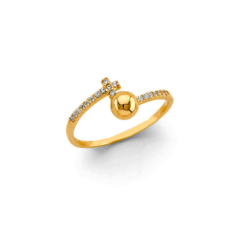 14K Yellow Gold Solitaire Bead Accent Ring on White Background