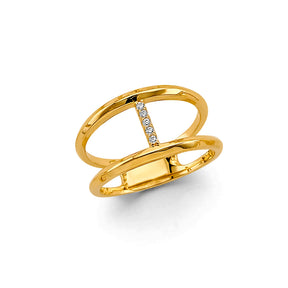 14K Yellow Gold Double-Band Pave Ring on White Background