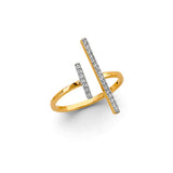 14K Yellow Gold Vertical Bar Ring on White Background