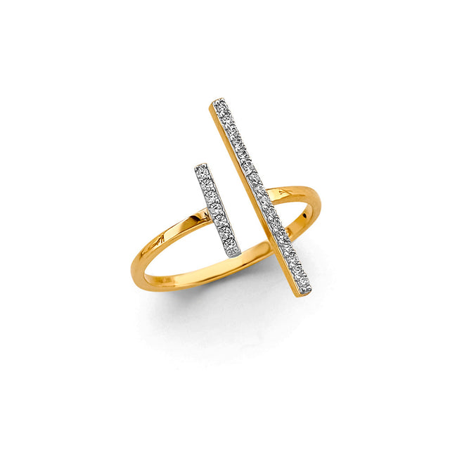 14K Yellow Gold Vertical Bar Ring on White Background