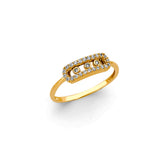 14K Yellow Gold Floating Trio Bar Ring on White Background