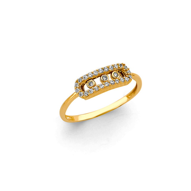 14K Yellow Gold Floating Trio Bar Ring on White Background