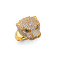 14K Two-Tone Gold Panther Head Ring on White Background