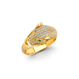 14K Two-Tone Gold Panther Profile Ring on White Background