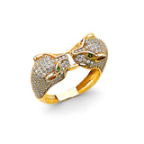14K Two-Tone Gold Double Panther Ring on White Background