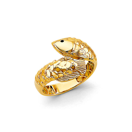 14K Yellow Gold Arowana Lucky Fish Ring on White Background