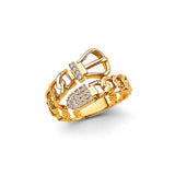 14K Yellow Gold Belt Buckle Ring on White Background