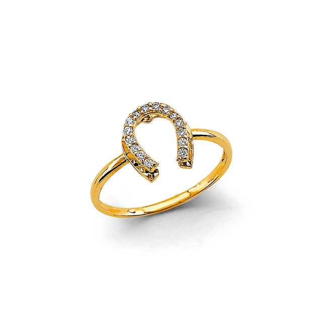 14K Yellow Gold Horseshoe Ring on White Background