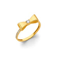 14K Yellow Gold Ribbon Bow Ring on White Background