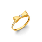 14K Yellow Gold Ribbon Bow Ring on White Background