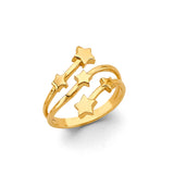 14K Yellow Gold Three-Row Star Ring on White Background