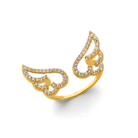 14K Yellow Gold Angel Wing Open Ring on White Background