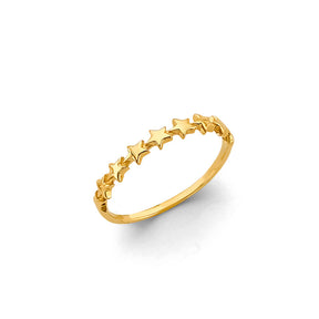 14K Yellow Gold Star Row Band Ring on White Background
