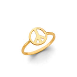 14K Yellow Gold Peace Sign Ring on White Background