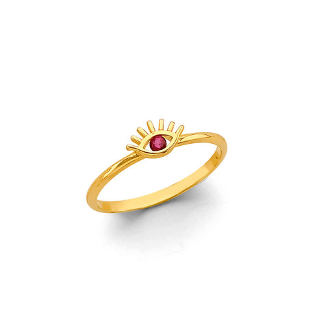 14K Yellow Gold Evil Eye Ring on White Background