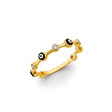 14K Yellow Gold Blue Evil Eye Eternity Ring on White Background
