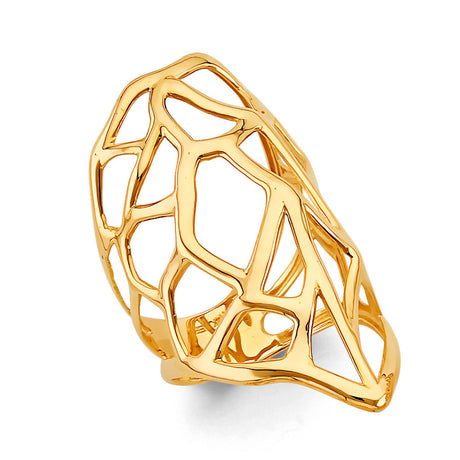 14K Yellow Gold Openwork Statement Ring on White Background