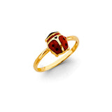 14K Yellow Gold Ladybug Ring on White Background