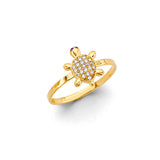 14K Yellow Gold Turtle Ring on White Background