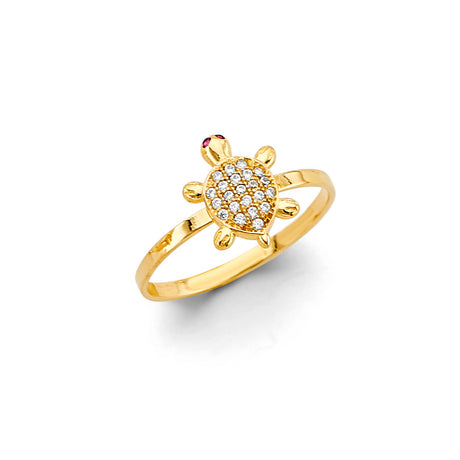 14K Yellow Gold Turtle Ring on White Background