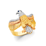 14K Tricolor Gold Spread-Wing Eagle Men's Ring on White Background