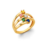 14K Yellow Gold Mother's Birthstone Triple-Band Ring on White Background