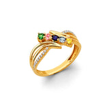 14K Yellow Gold Mother's Birthstone Diagonal Swirl Ring on White Background