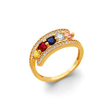 14K Yellow Gold Mother's Birthstone Bypass Ring on White Background