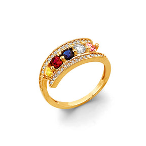 14K Yellow Gold Mother's Birthstone Bypass Ring on White Background