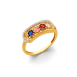 14K Yellow Gold Mother's Birthstone Domed Pave Ring on White Background