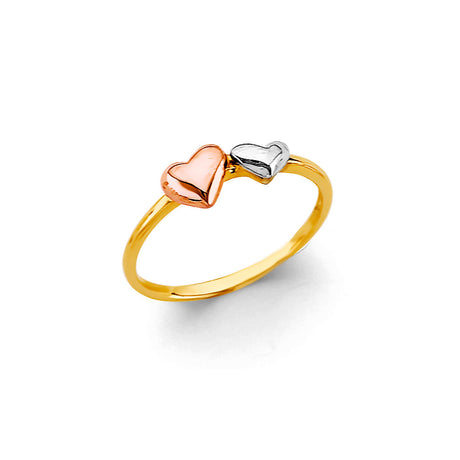 14K Tri-Color Gold Double Puffed Heart Ring