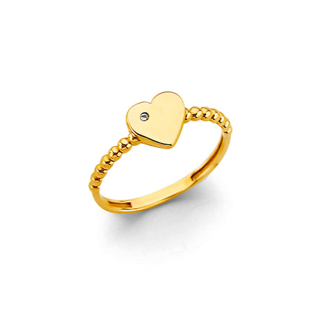 14K Yellow Gold Polished Heart Beaded-Band Ring