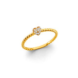 14K Yellow Gold Pave Heart Rope Ring