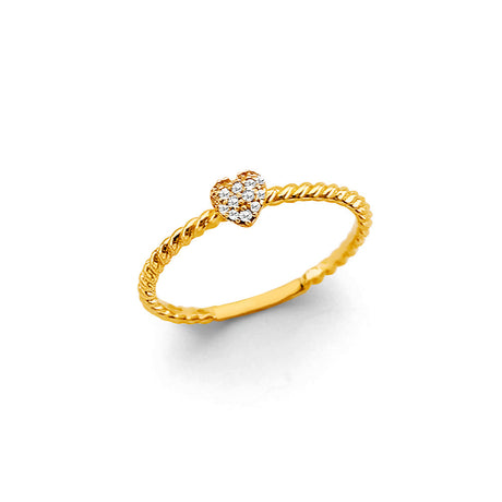 14K Yellow Gold Pave Heart Rope Ring