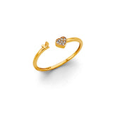 14K Yellow Gold Heart Open Cuff Ring