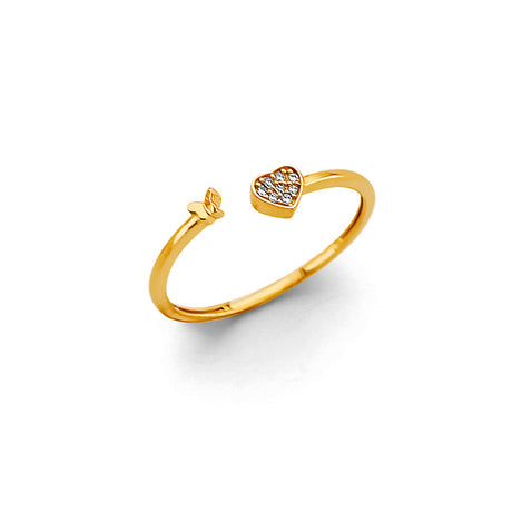 14K Yellow Gold Heart Open Cuff Ring