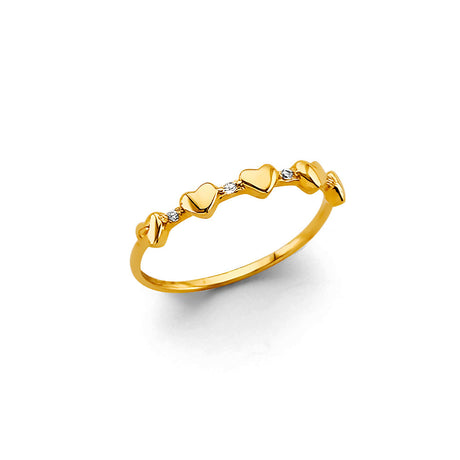 14K Yellow Gold Row of Hearts CZ Band