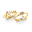 14K Yellow Gold Script Love and Heart Ring
