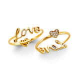 14K Yellow Gold Script Love and Heart Ring