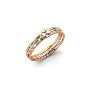 14K Tri-Color Gold Stackable Heart Bands Set