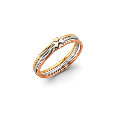 14K Tri-Color Gold Stackable Heart Bands Set