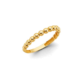 14K Yellow Gold Polished Bead Band Ring on White Background
