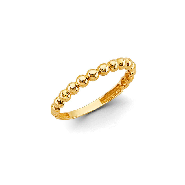 14K Yellow Gold Polished Bead Band Ring on White Background